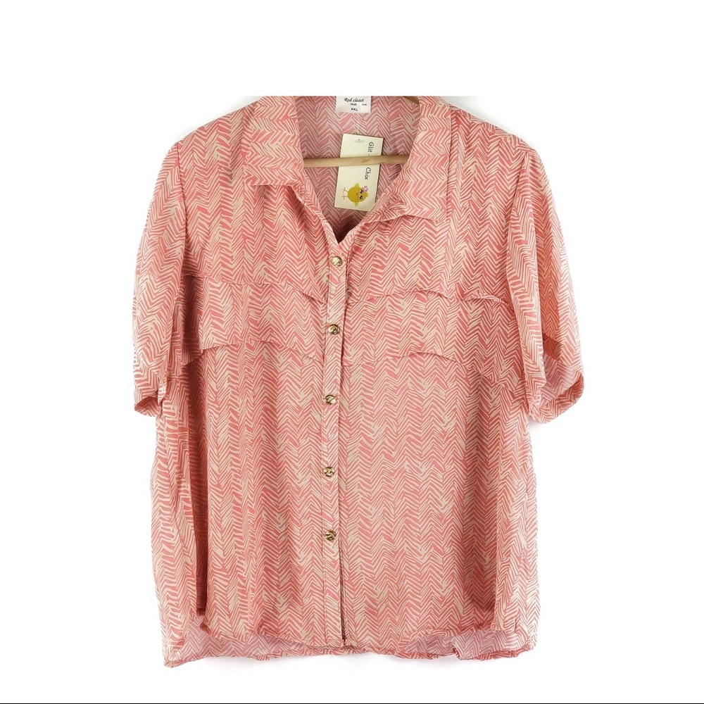 RED CLOSET PLUS semi sheer button down 3XL